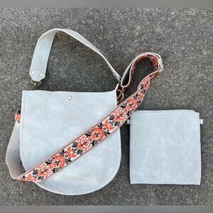Adhorned Cream Boho Bag With Orange Western Strap and Smaller Bag Inset Vegan